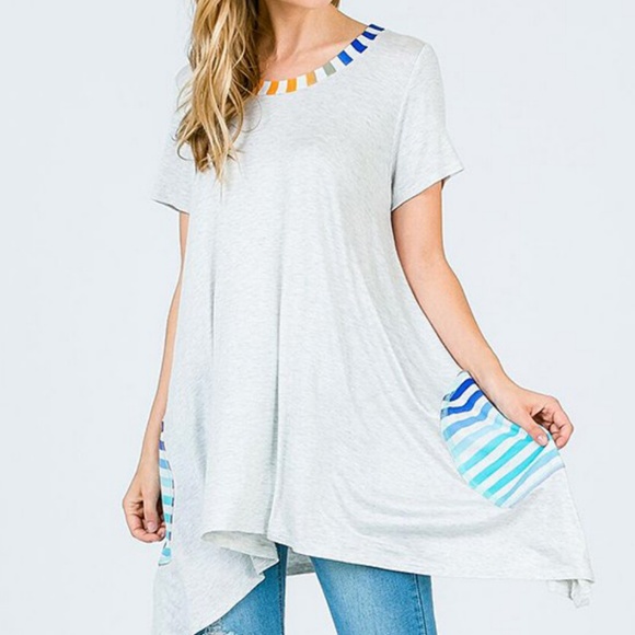 Gray Tunic Colorful Stripe Accent Pocket - Picture 4 of 5